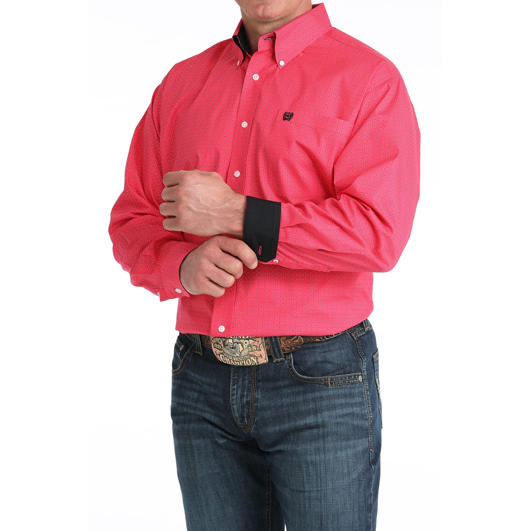 Men's Cinch Pink with Dots Long Sleeve Western Shirt MTW1106045