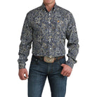 Men's Cinch Royal Blue Paisley Print Button Down Shirt MTW1106072