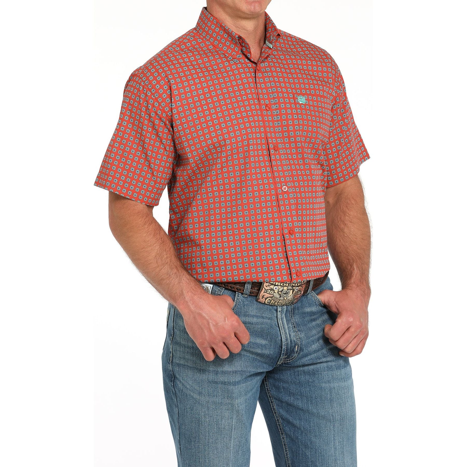 Men's Cinch Rust Red Geo Print Western Shirt MTW1111488 - Crazy House Western Wear