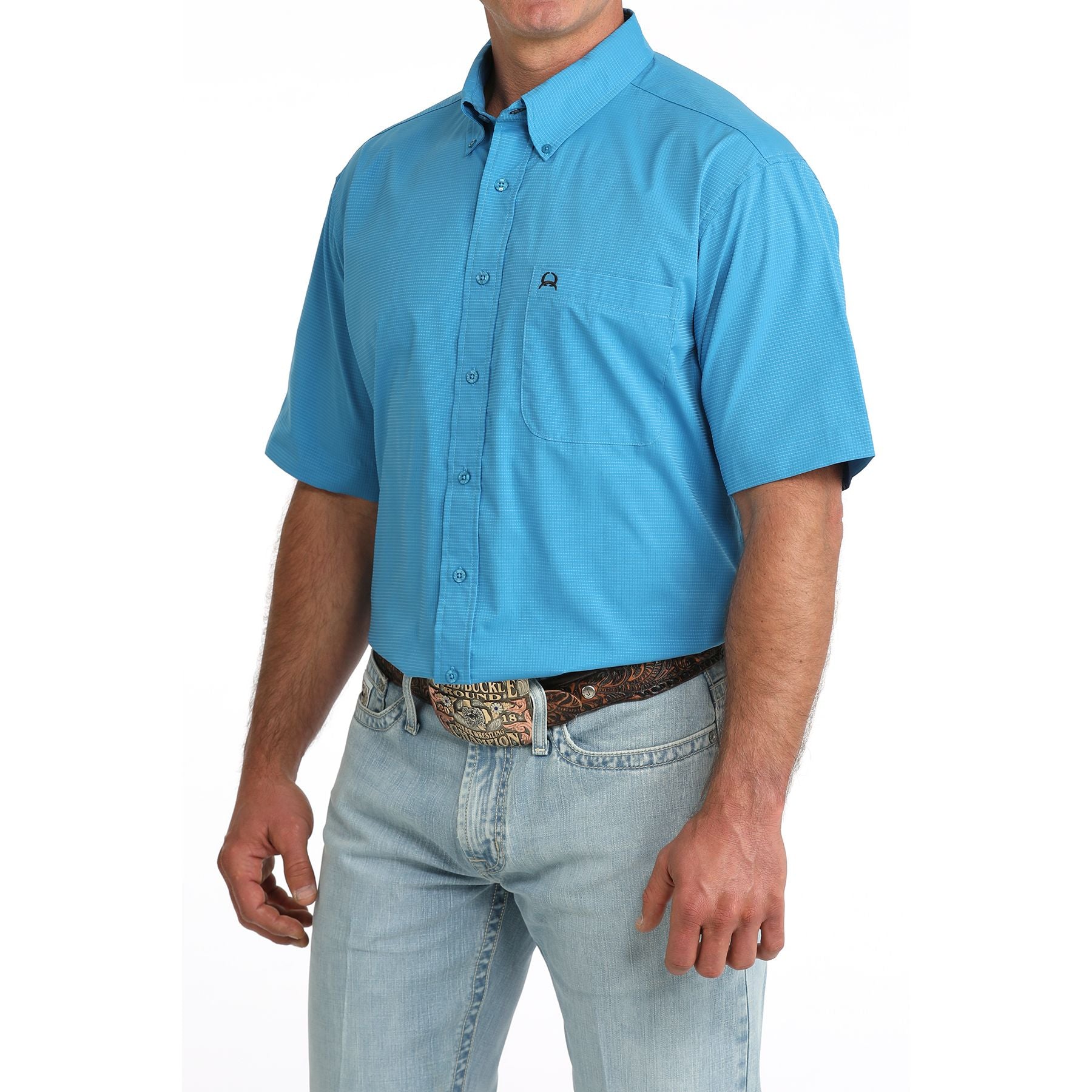 Men's Cinch Short Sleeve Blue Arenaflex Button Up Shirt MTW1725004