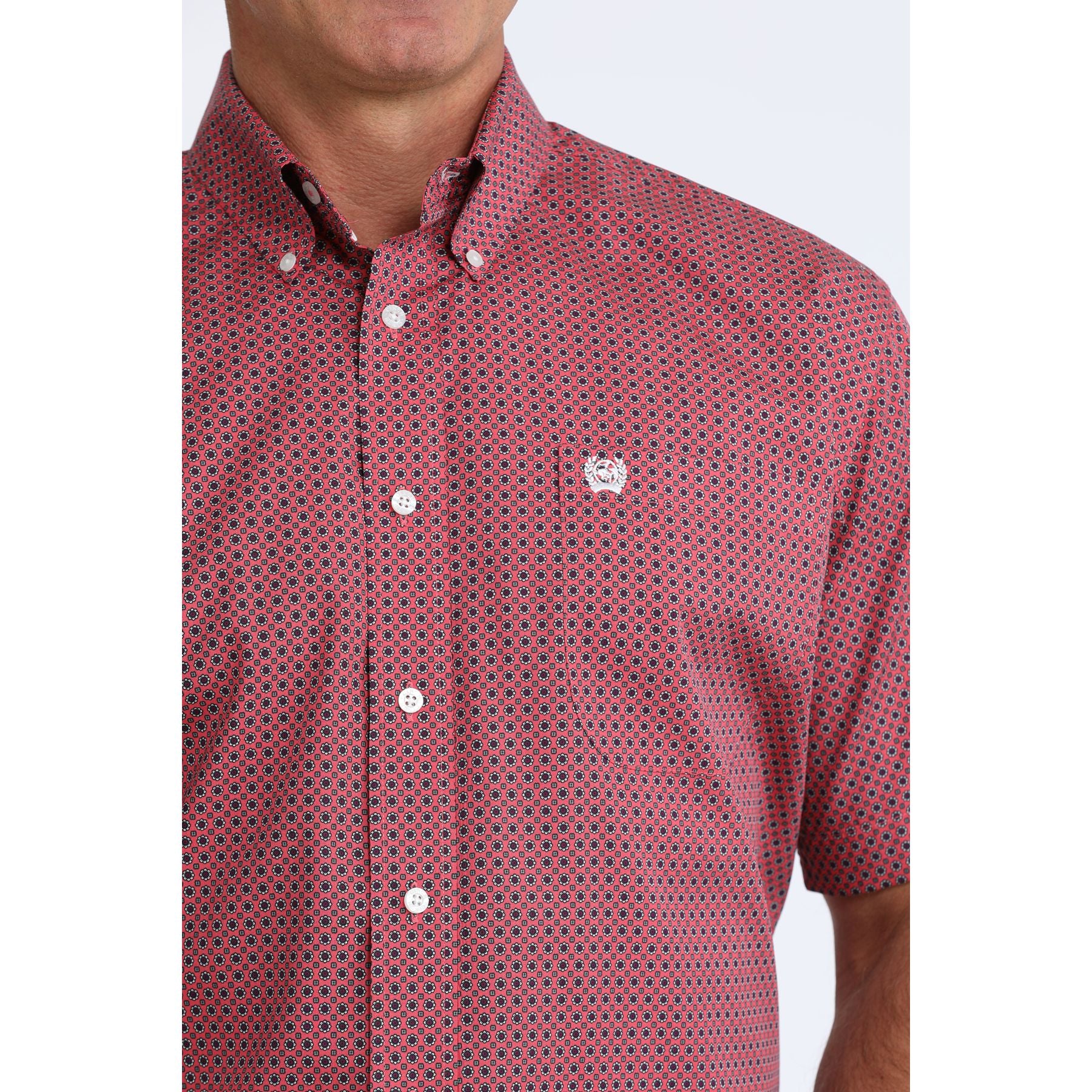 Men's Cinch Short Sleeve Pink Geo Printed Button Up MTW1111523