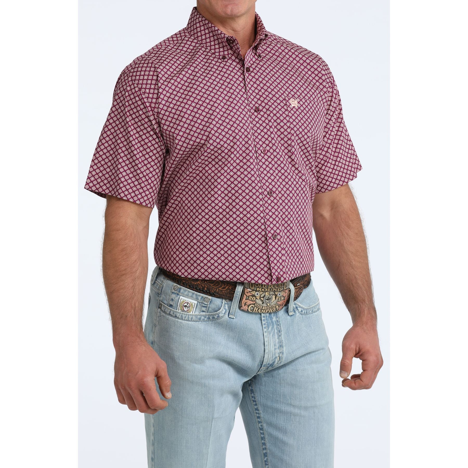 Men's Cinch Short Sleeve Purple Geo Print Short Sleeve Western Shirt MTW1111527