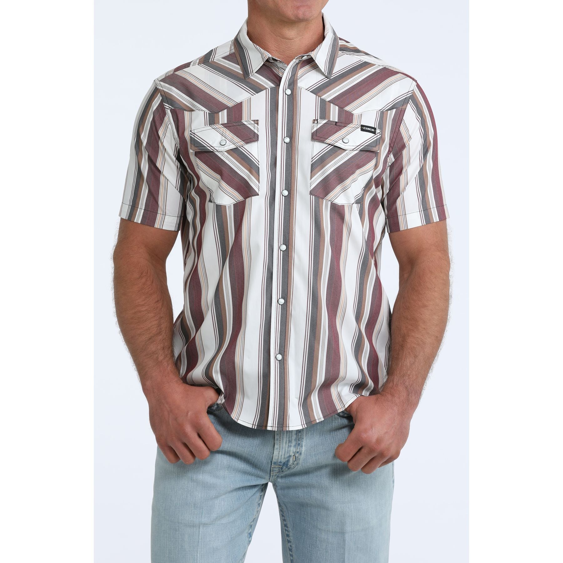 シャツ ansnam western leisure shirt size 1 Men's Cinch Short Sleeve Striped Camp Shirt MTW1402015 – Crazy