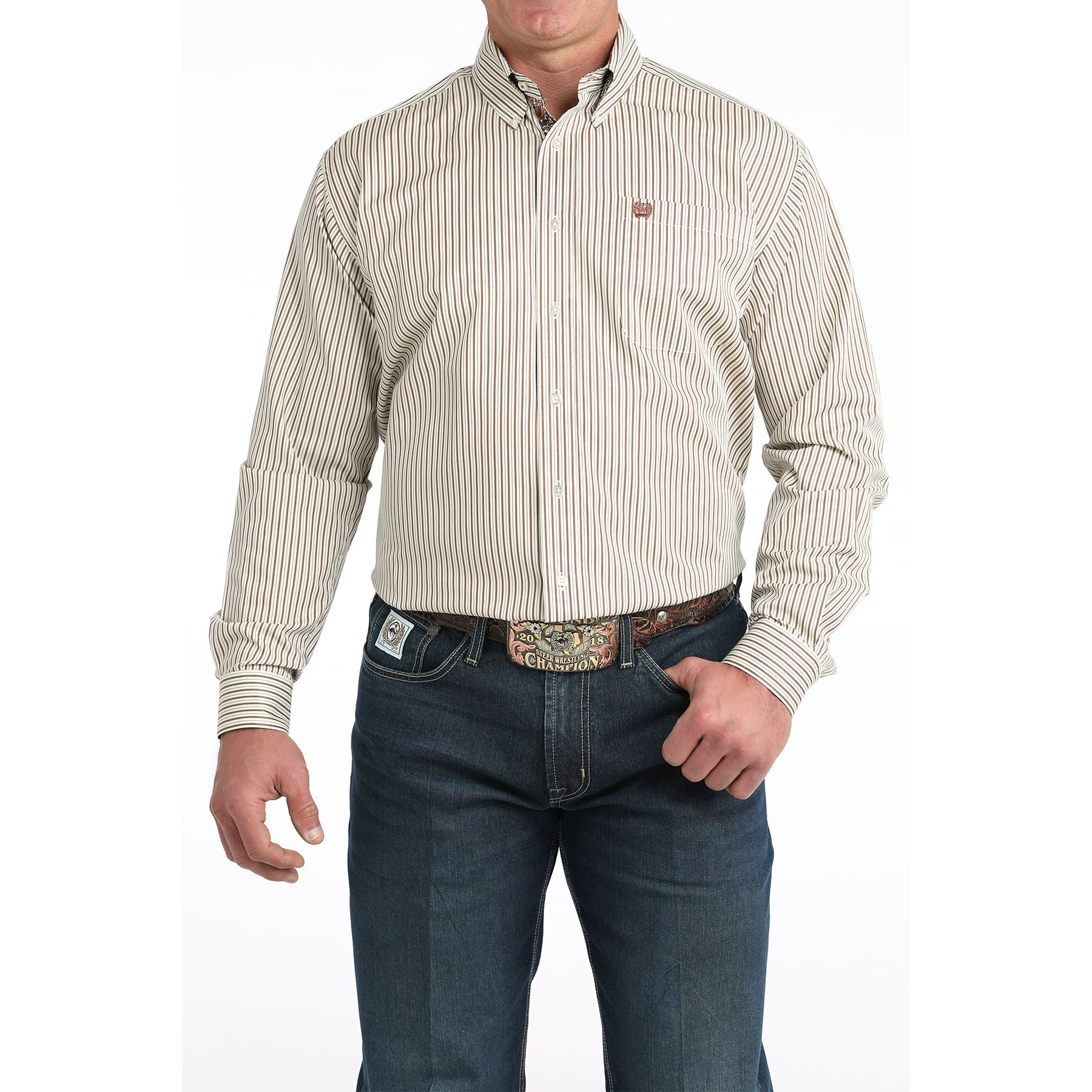 Men's Cinch Stripe Print Button Down Shirt MTW1106031