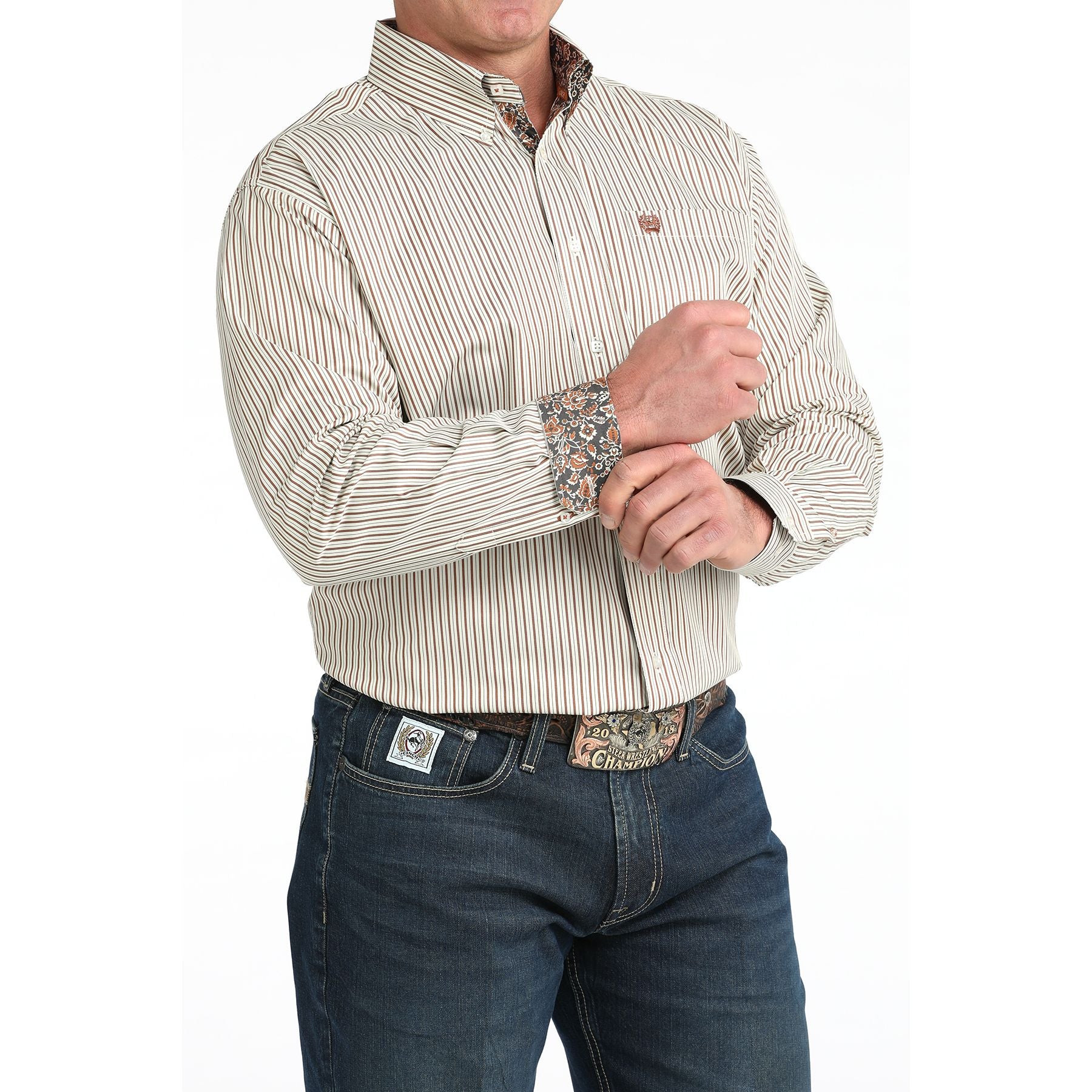 Men's Cinch Stripe Print Button Down Shirt MTW1106031