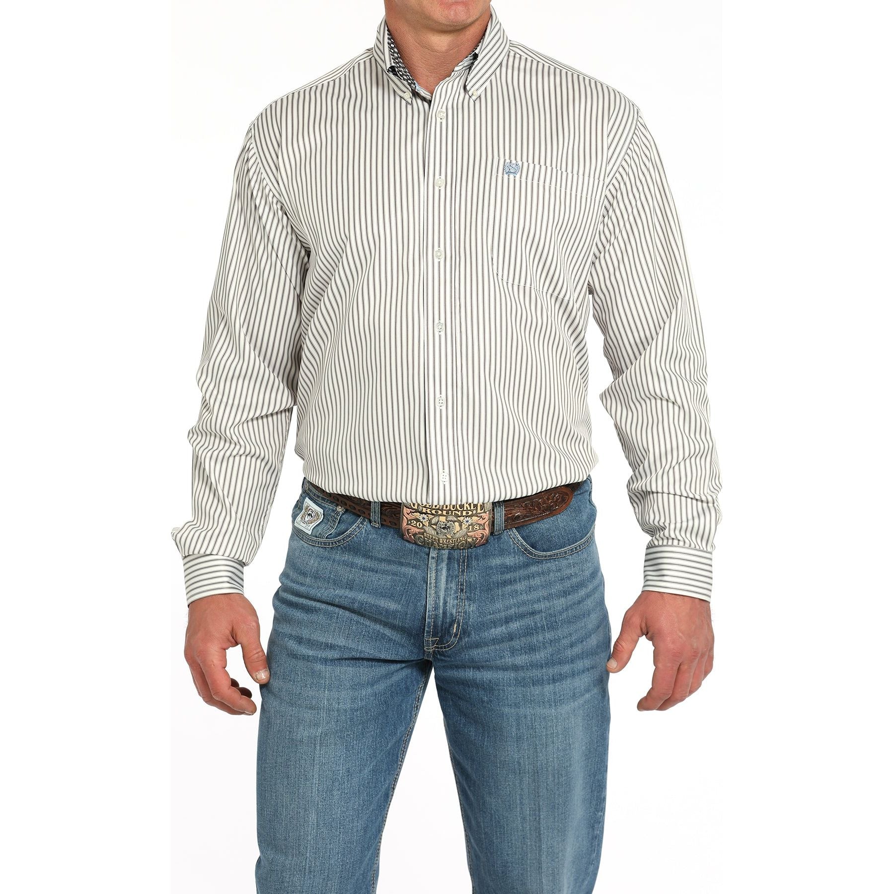 Men's Cinch Striped Print Long Sleeve Button-down Shirt MTW1105952-CRE - Crazy House Western Wear