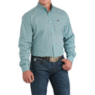 Men's Cinch Turquoise Tile Print Button Down Shirt MTW1105971
