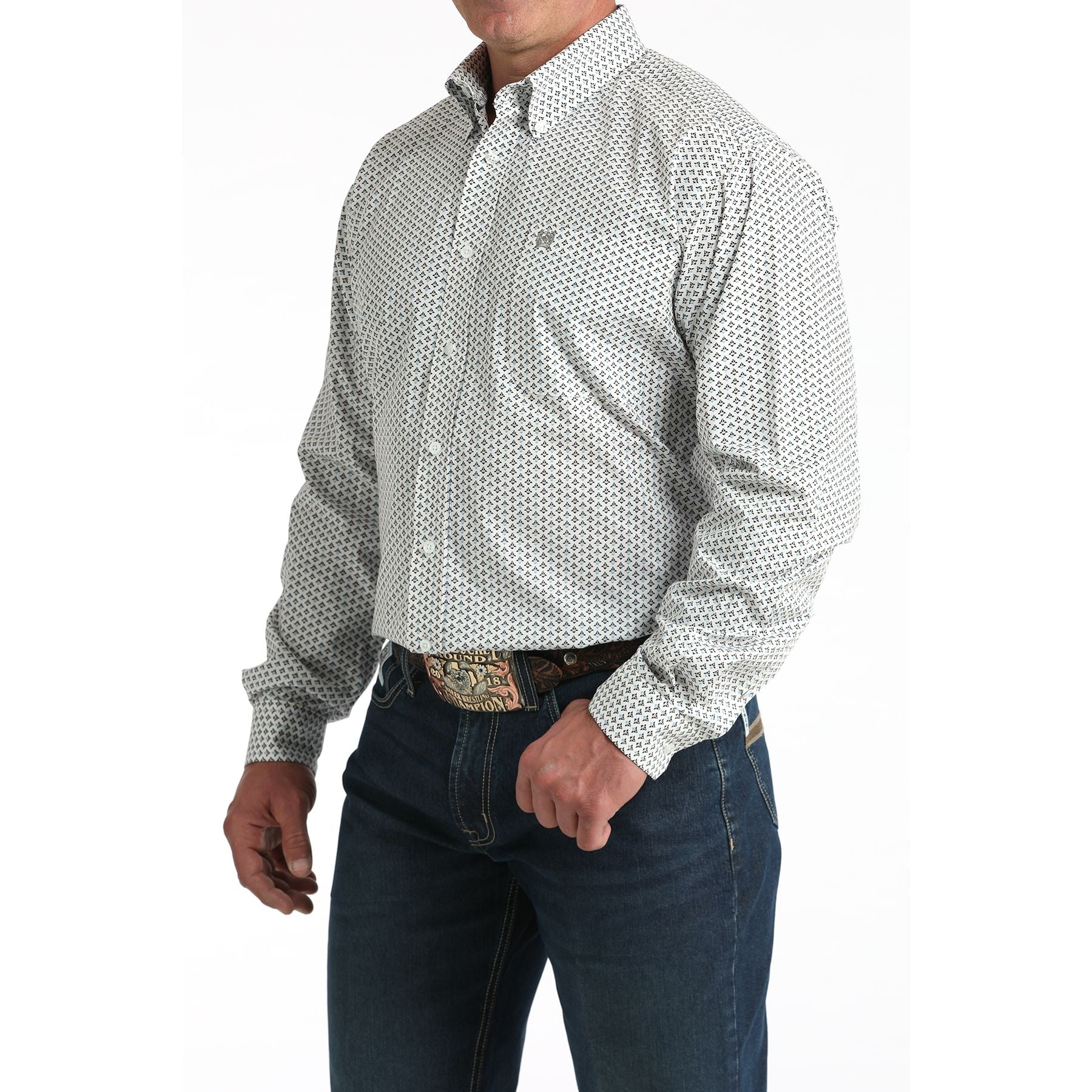 Men's Cinch White Printed Long Sleeve Shirt MTW1106013