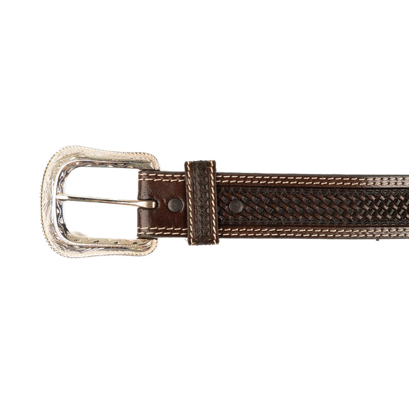 Men's Cowboy Chrome Basket Weave Brown Leather Belt 1005