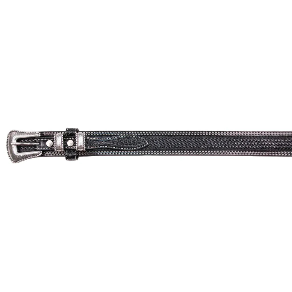 Men's Cowboy Chrome Black Basket weave Hand Tooled Ranger Belt 1821