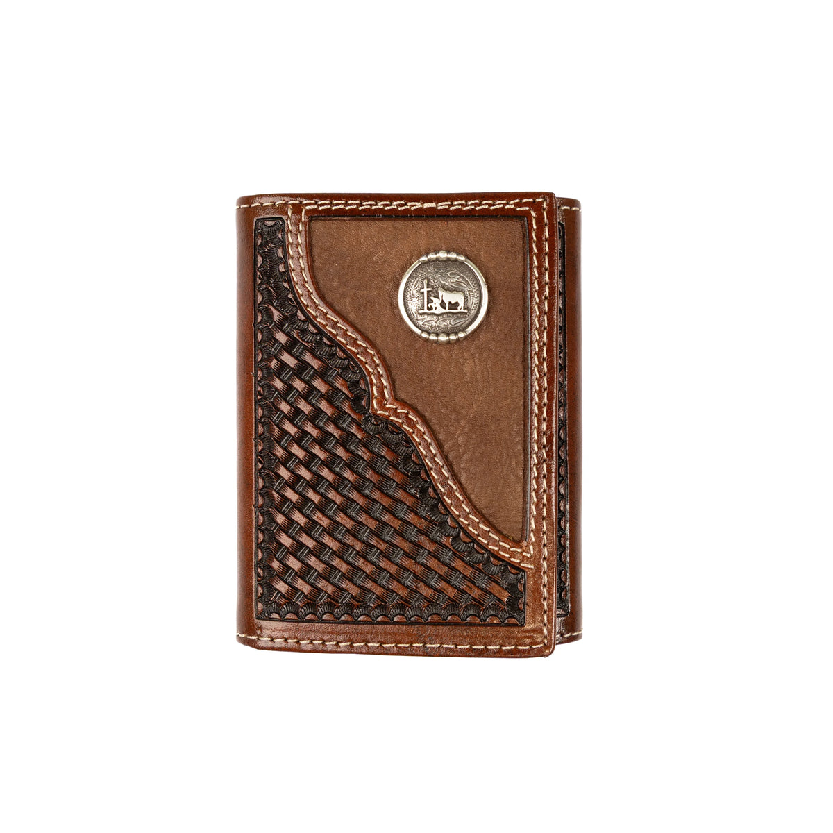 Men's Cowboy Chrome Brown Tri-fold Wallet with Silver Concho W375P