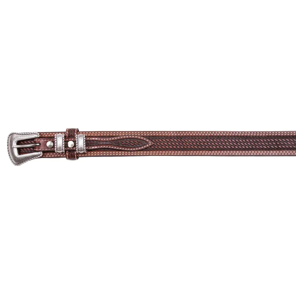 Men's Cowboy Chrome Cognac Brown Basketweave Hand Tooled Ranger Belt 1826
