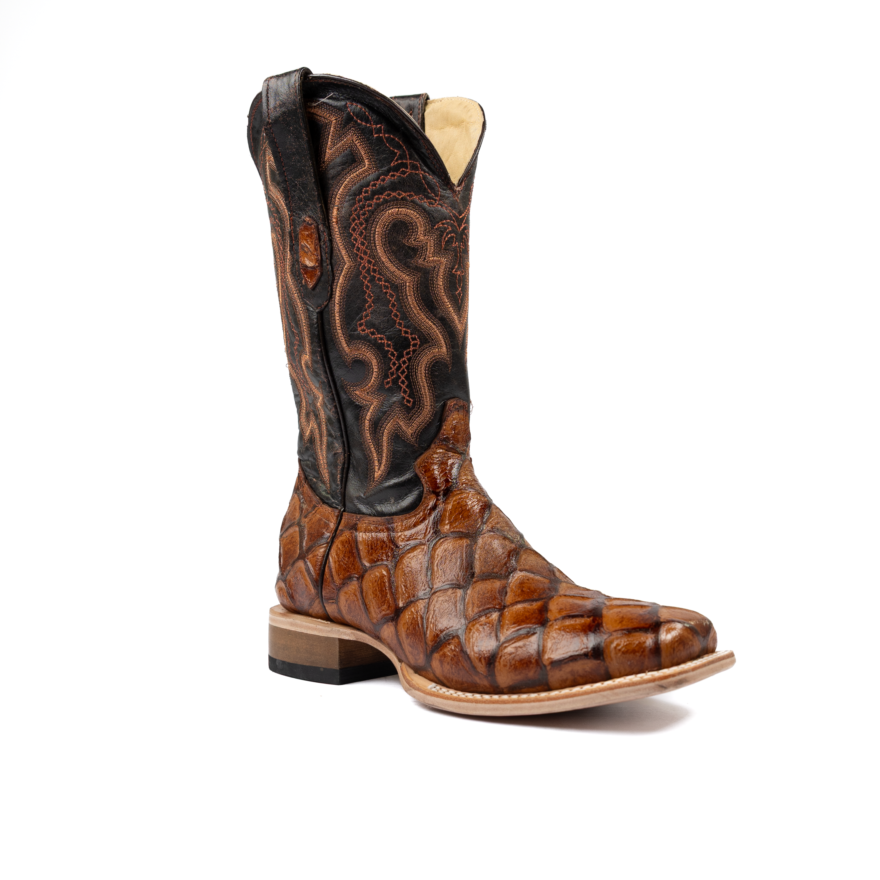 Cowtown Men's Cognac Big Bass Print Square Toe Boots Q156 – Crazy