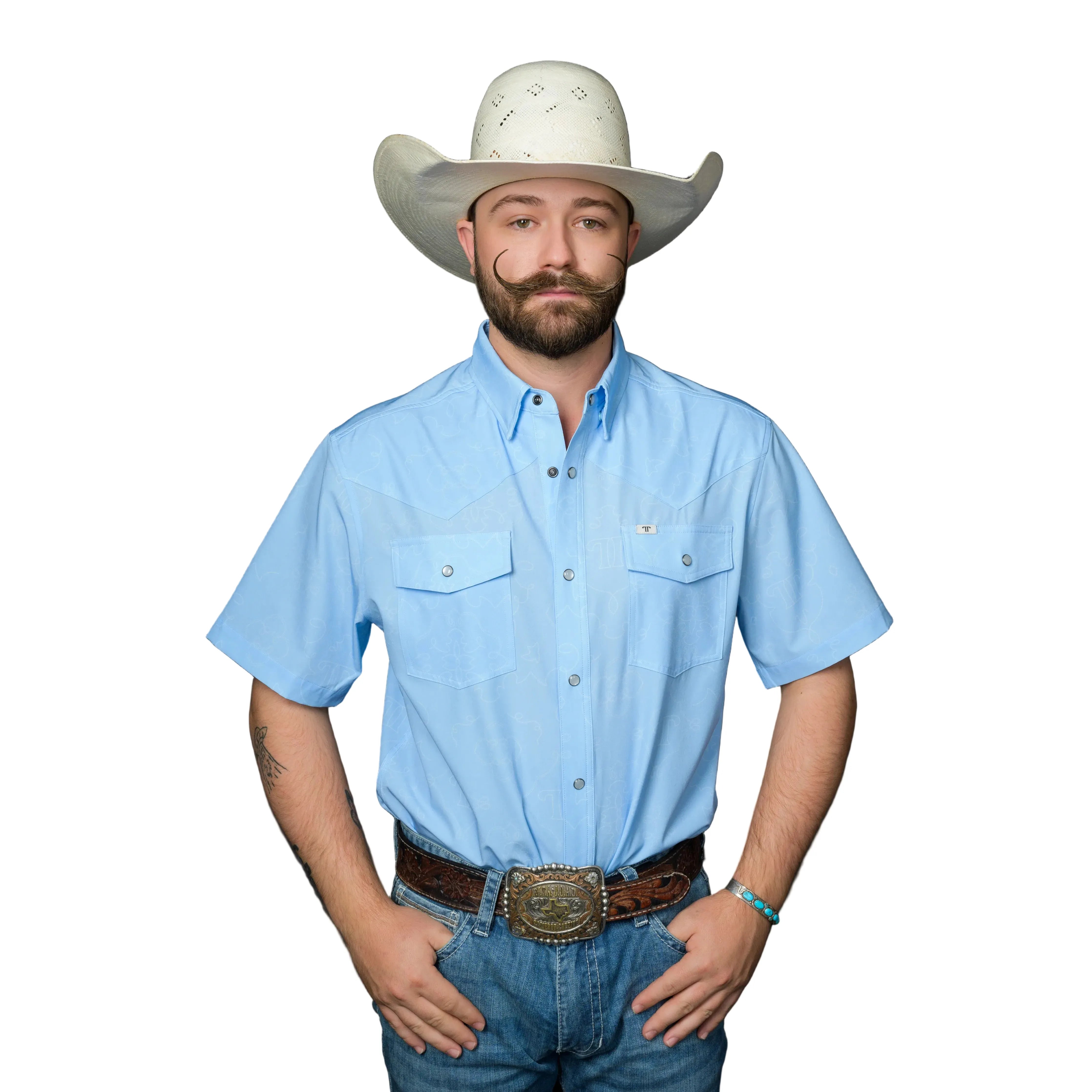 Men's Ferrell Light Blue "The Carson" Short Sleeve Snap Shirt FPS1026069