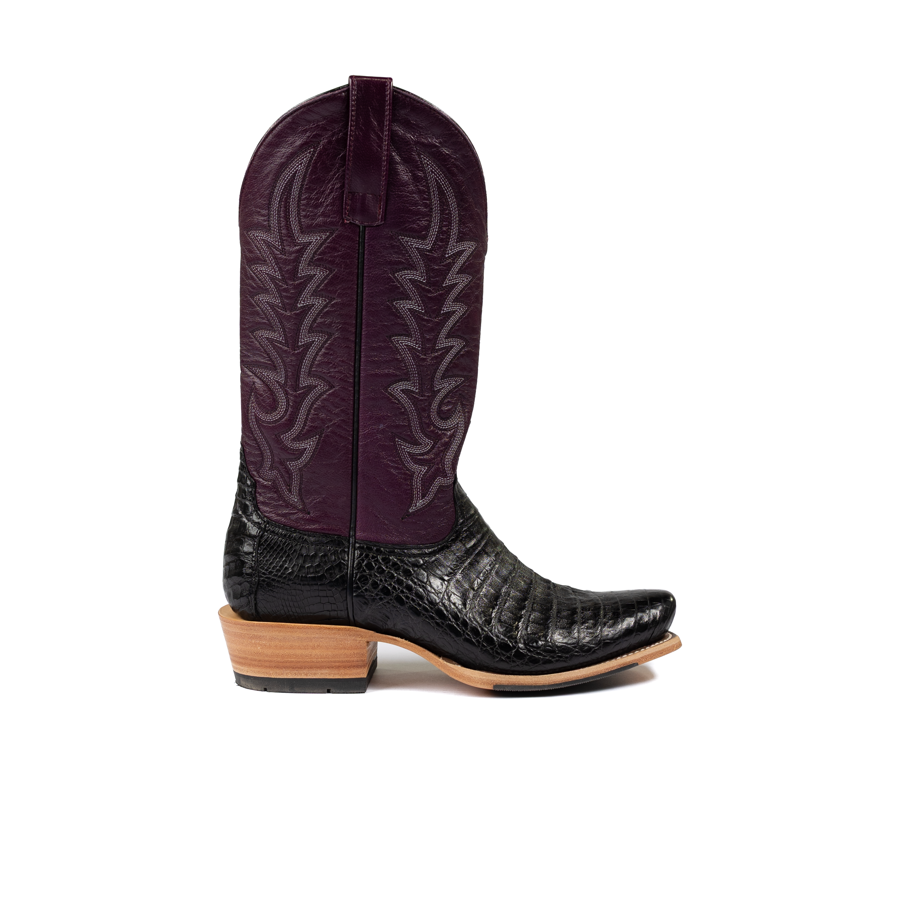Men's Horse Power Top Hand Black Caiman Belly with 13" Violet Glossy Goat Top HP9513