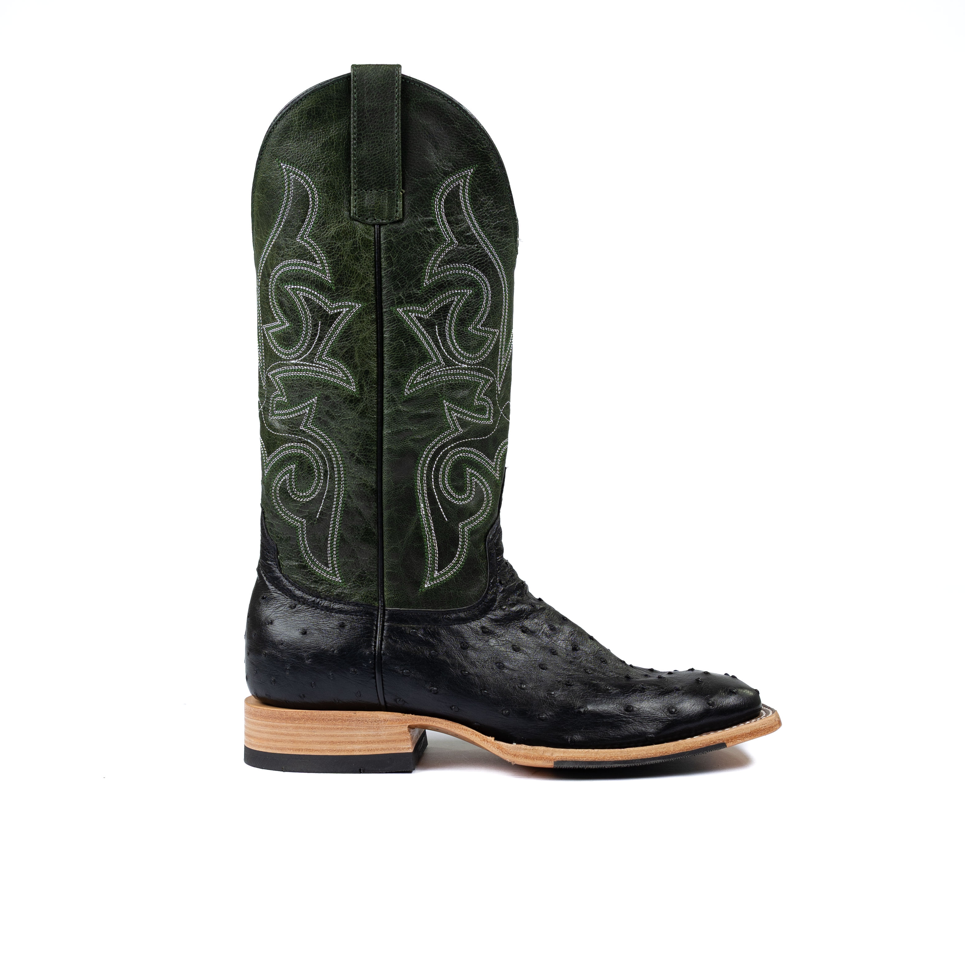 Men's Horse Power Top Hand Black Full Quill Ostrich with 13" Emerald Explosion Top HP8004