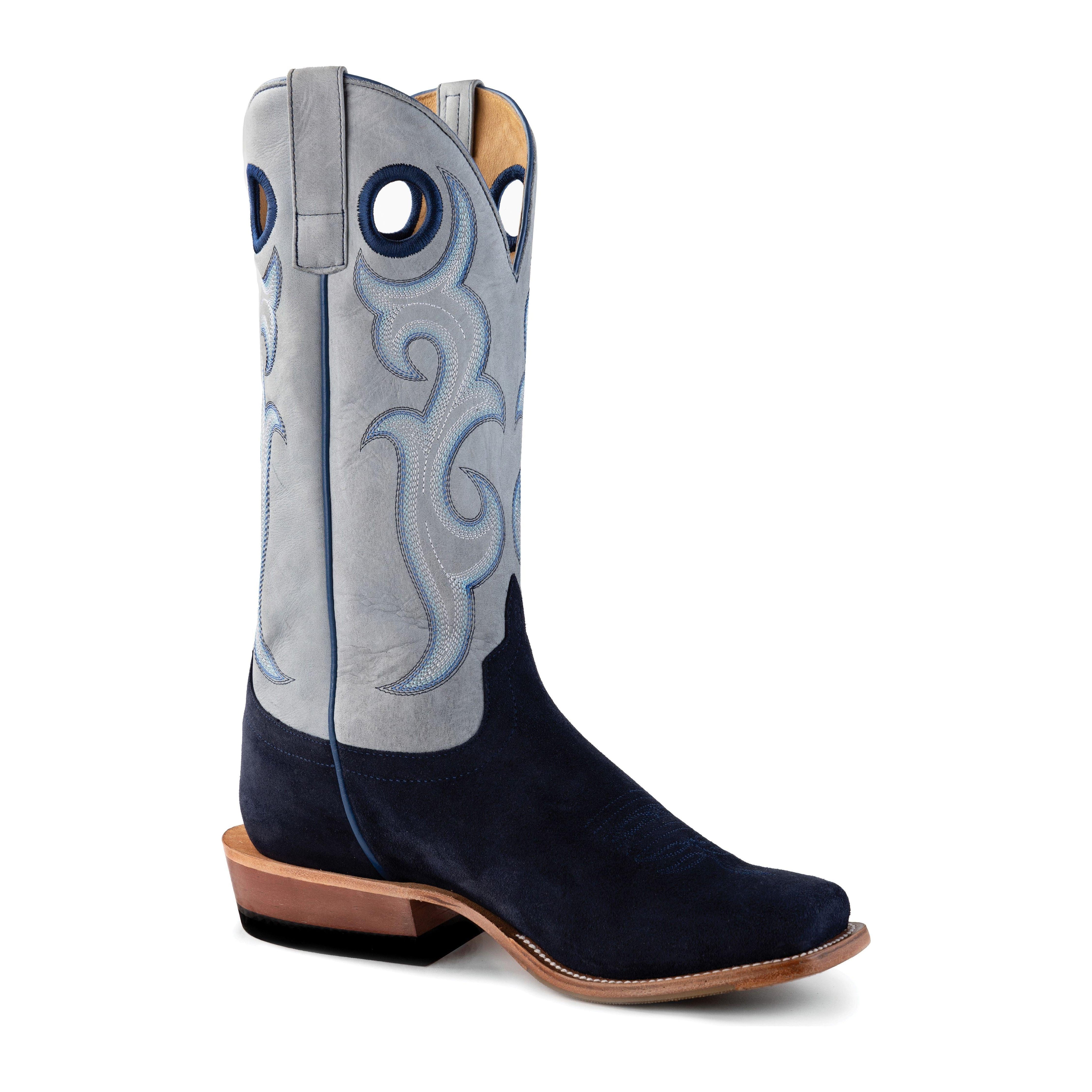 Men's Horsepower Marine Blue Suede with 13" Sugared Baby Blue Top HP1883 - Crazy House Western Wear
