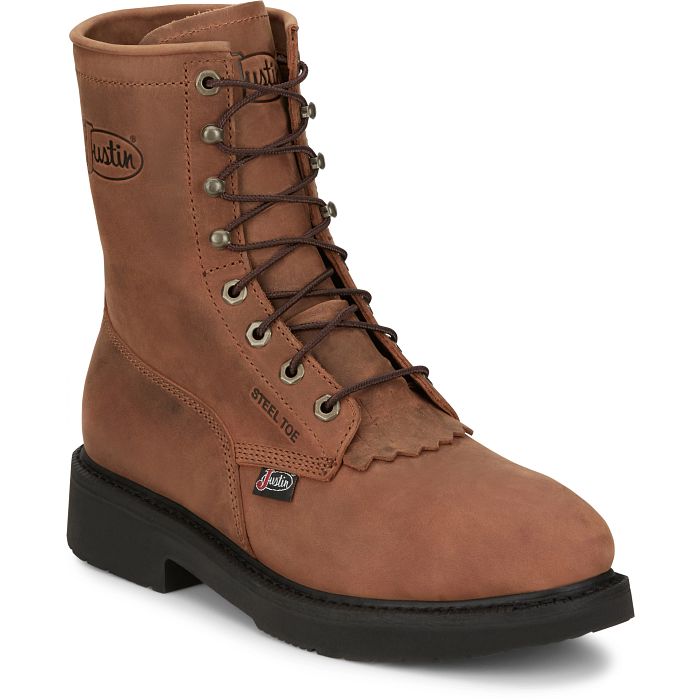 Men's Justin Livestock Aged Brown Steel Toe Lace-Up Boots OW764