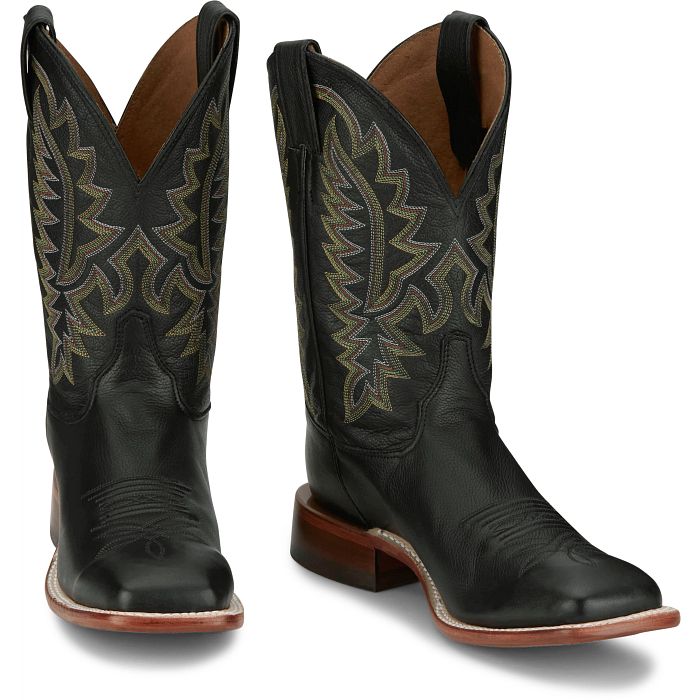 Men's Justin Poston Black Square Toe Boots BR387 – Crazy House