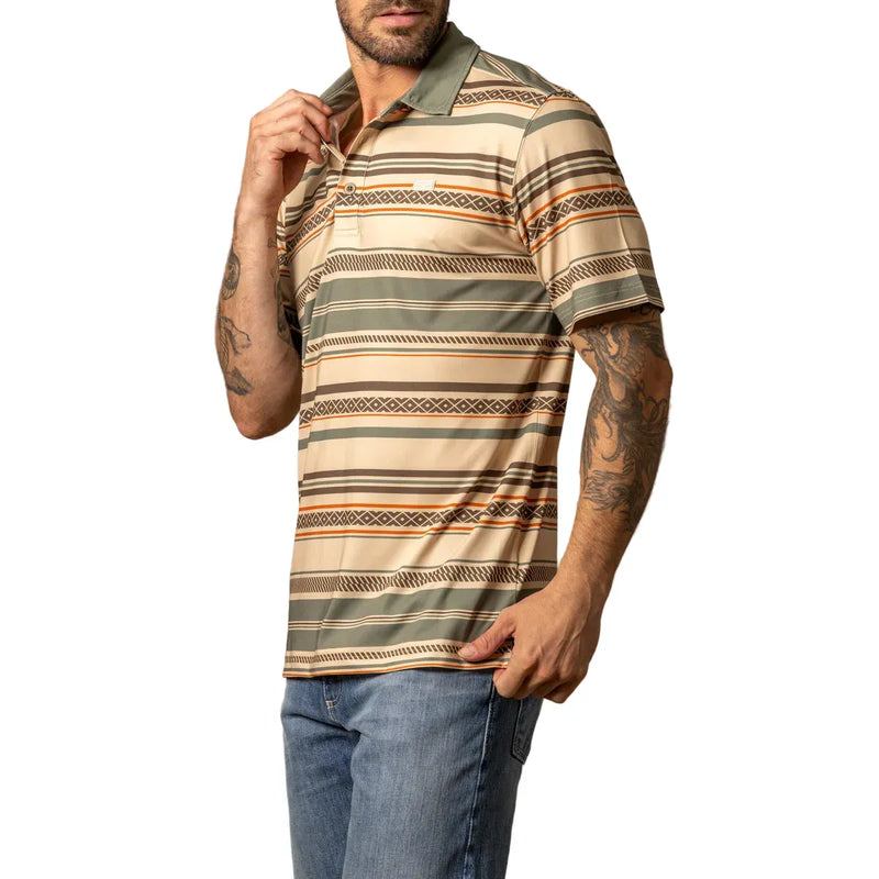 Men's Kimes Ranch Army Green Mackin Striped Polo