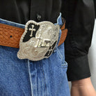 Men's Montana Silversmiths Christian Flourish Scallop Shape Belt Buckle With Christian Cowboy 3611-731M