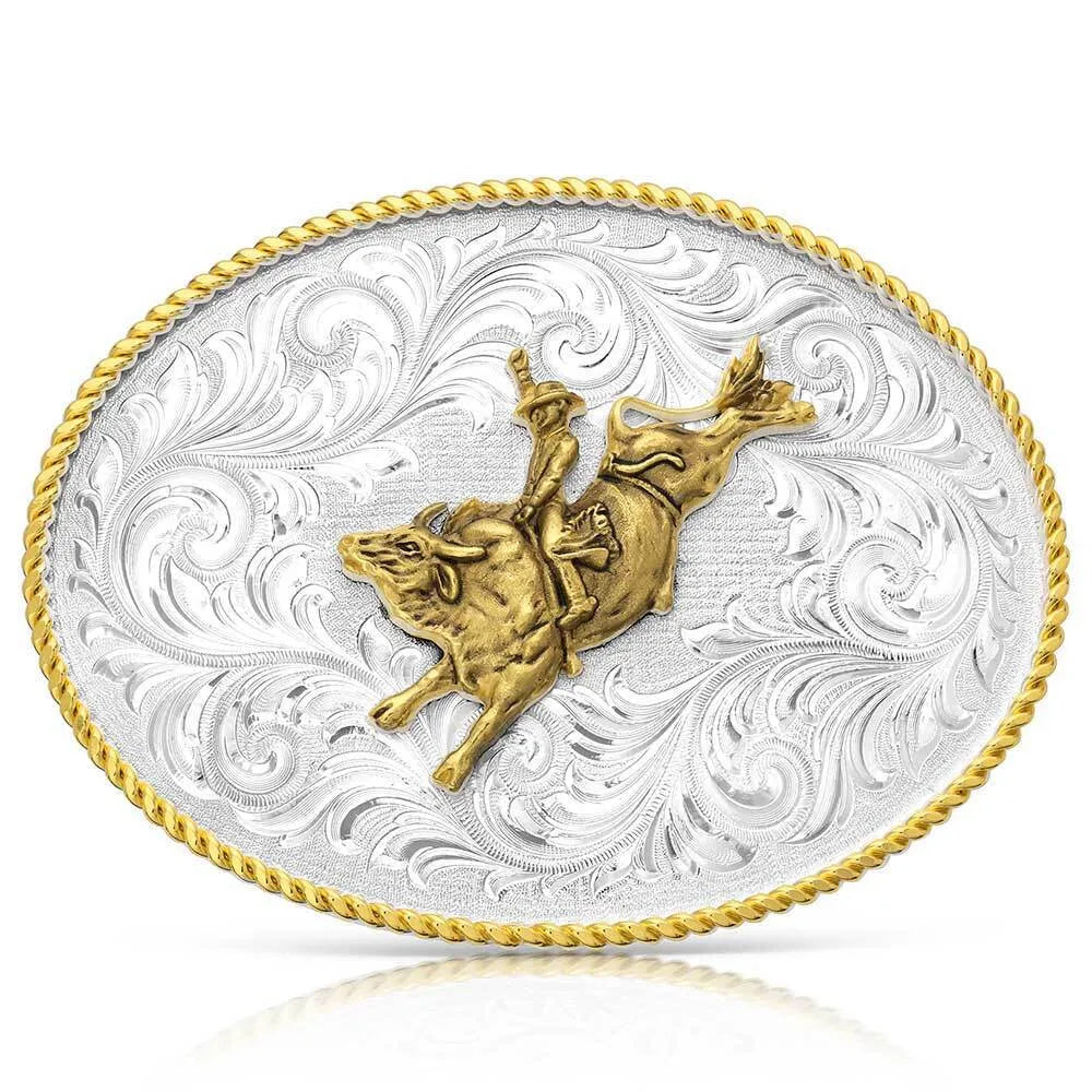 Men's Montana Silversmiths Classic Western Two-Tone Buckle With Bull Rider 1255-528