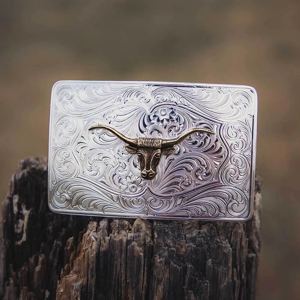 Men's Montana Silversmiths Iconic Western Longhorn Silver Belt