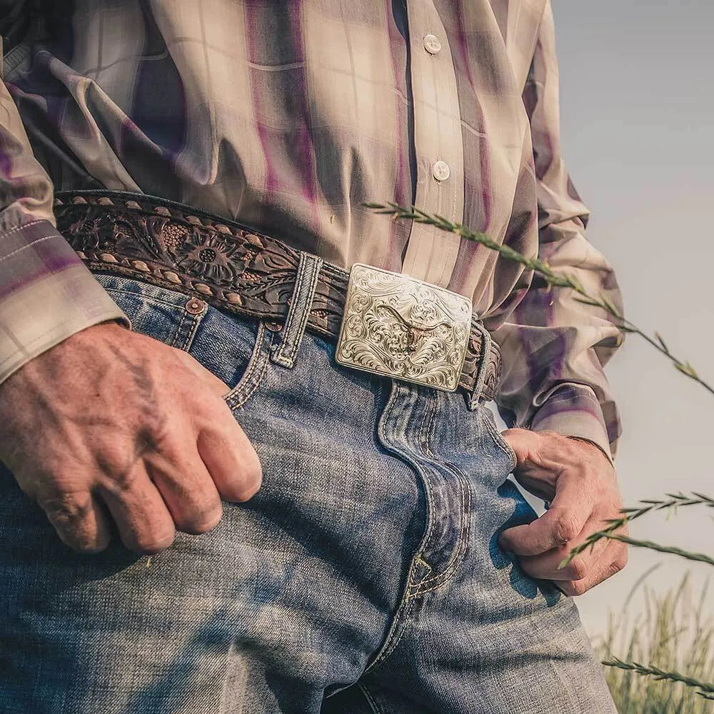 Men's Montana Silversmiths Iconic Western Longhorn Silver Belt