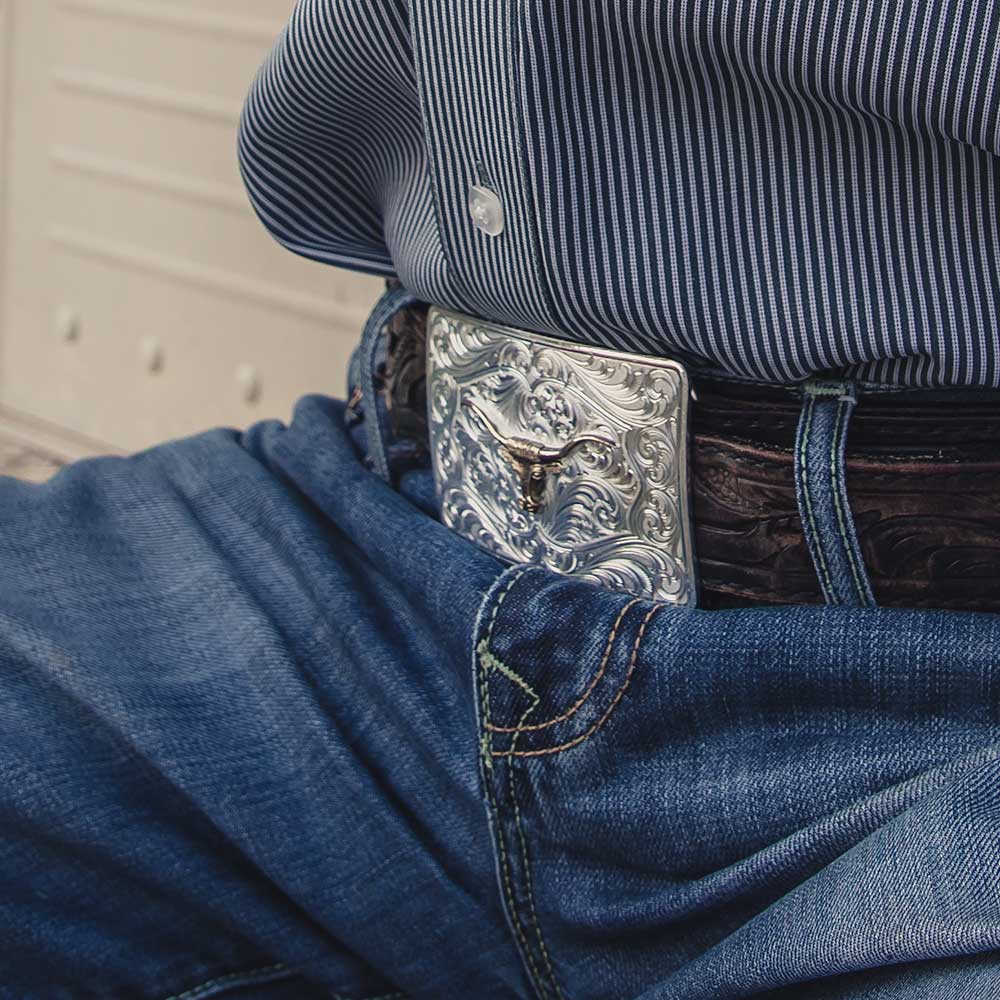 Men's Montana Silversmiths Iconic Western Longhorn Silver Belt