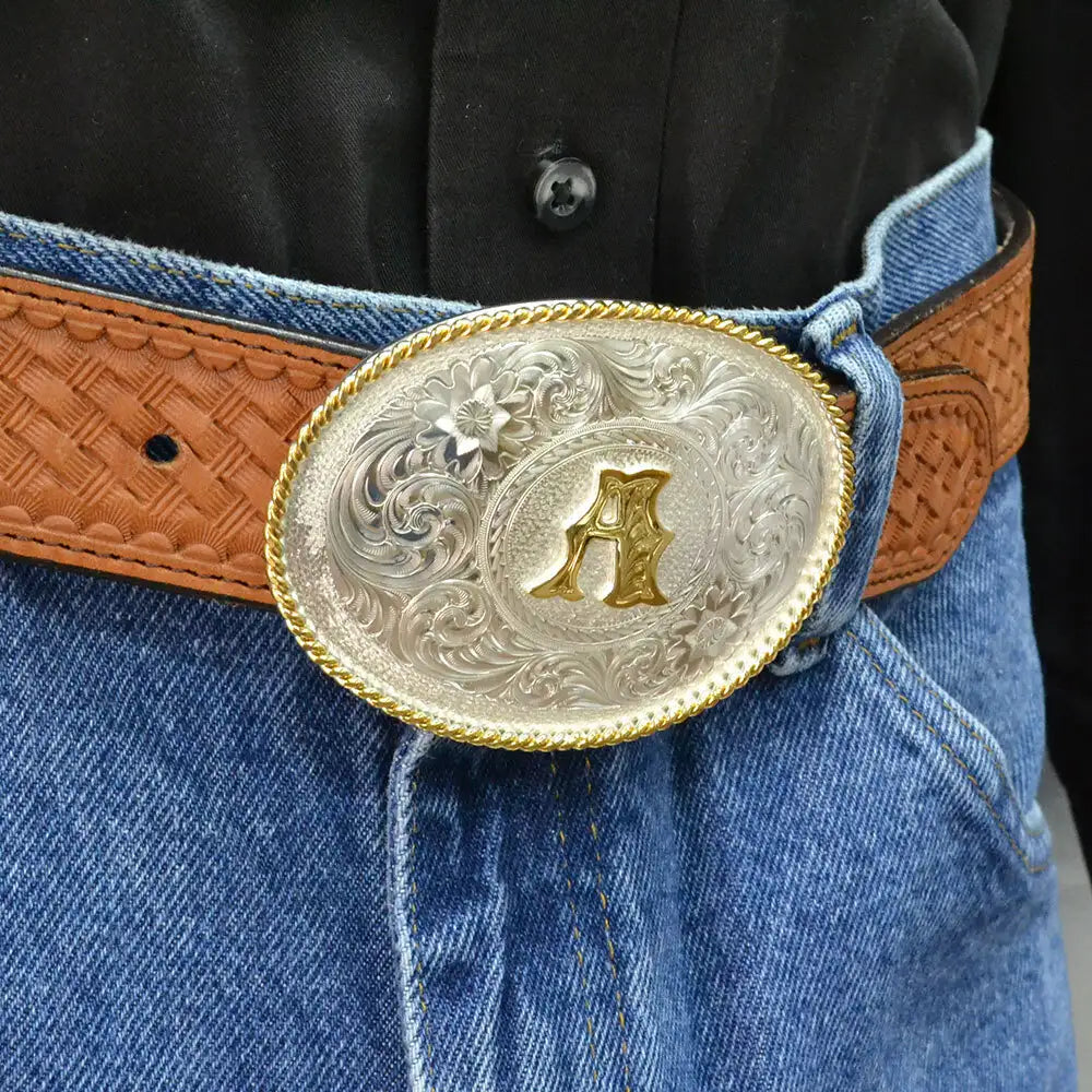 Men's Montana Silversmiths Initial A Silver Engraved Gold Trim Western Buckle 700A