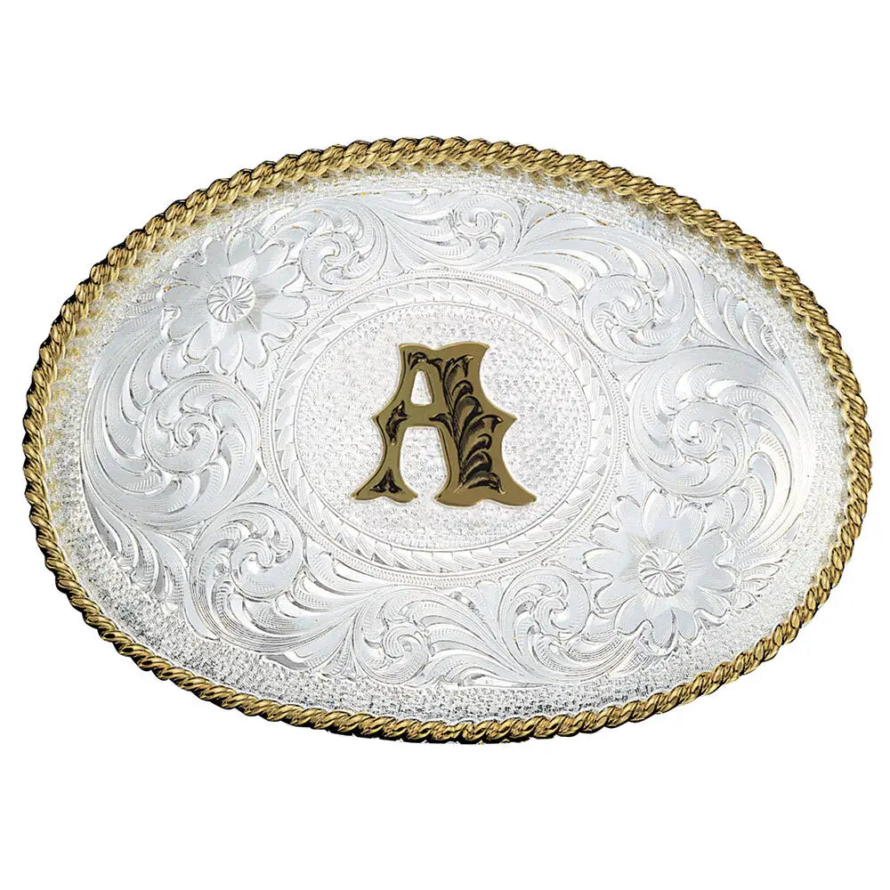 Men's Montana Silversmiths Initial A Silver Engraved Gold Trim Western Buckle 700A
