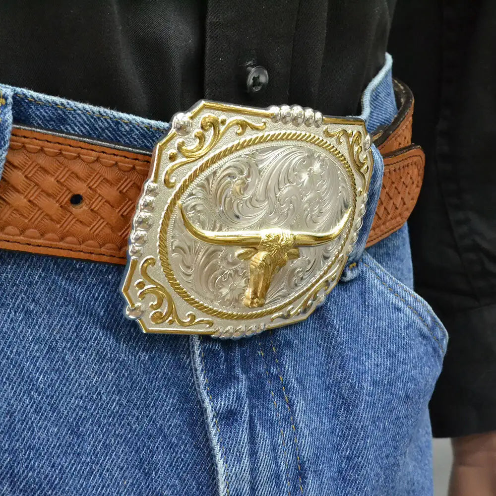 Men's Montana Silversmiths Two-Tone Cowboy Cameo Buckle With Longhorn 25815-767
