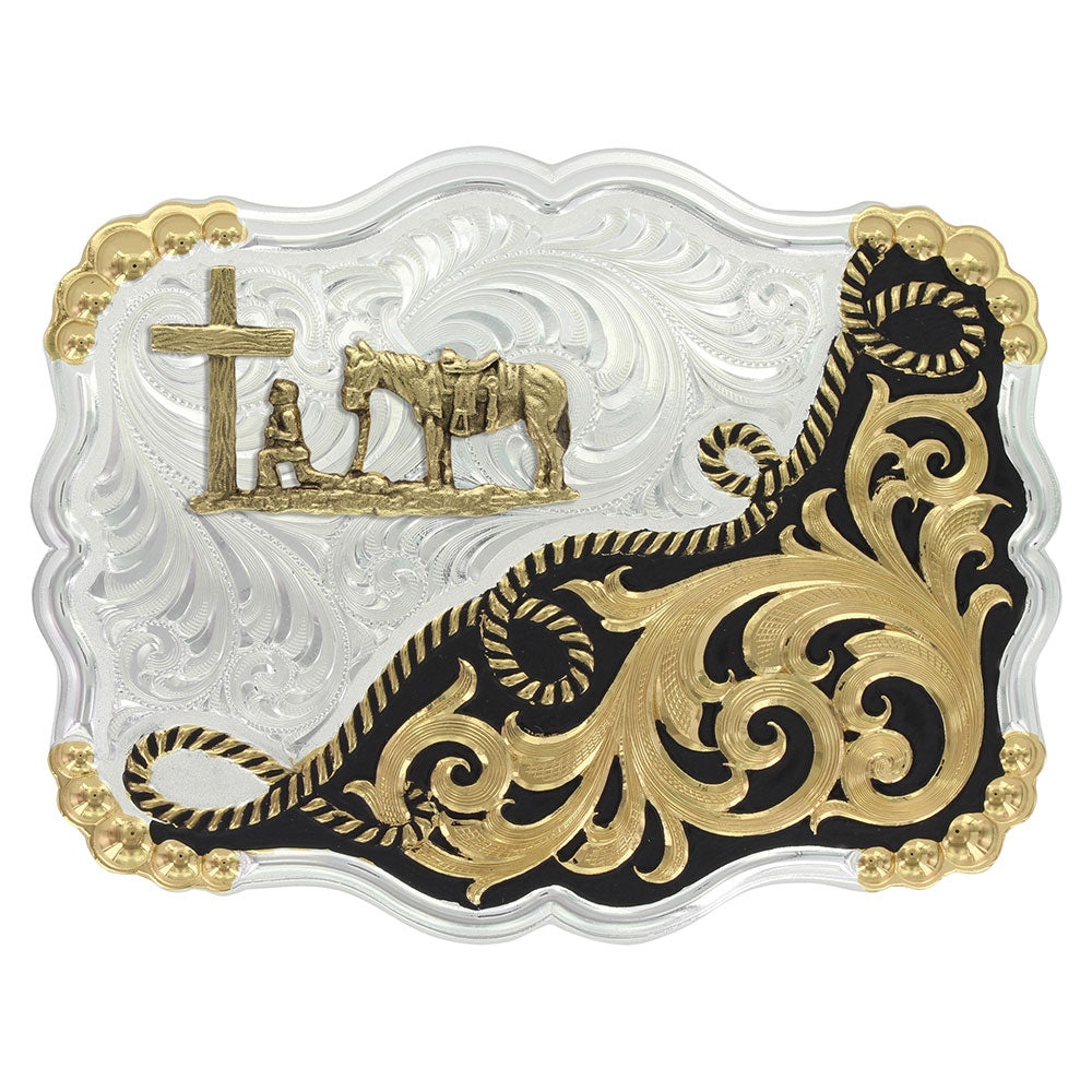 Men's Montana Silversmiths Two Tone Half-n-Half Rope Buckle With Christian Cowboy 35410YG-731M