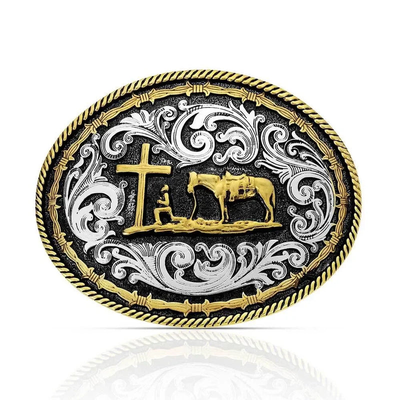 Men's Montana Silversmiths Two Tone Rope and BArbed Wire Classic Impressions Christian Cowboy Attitude Buckle A543