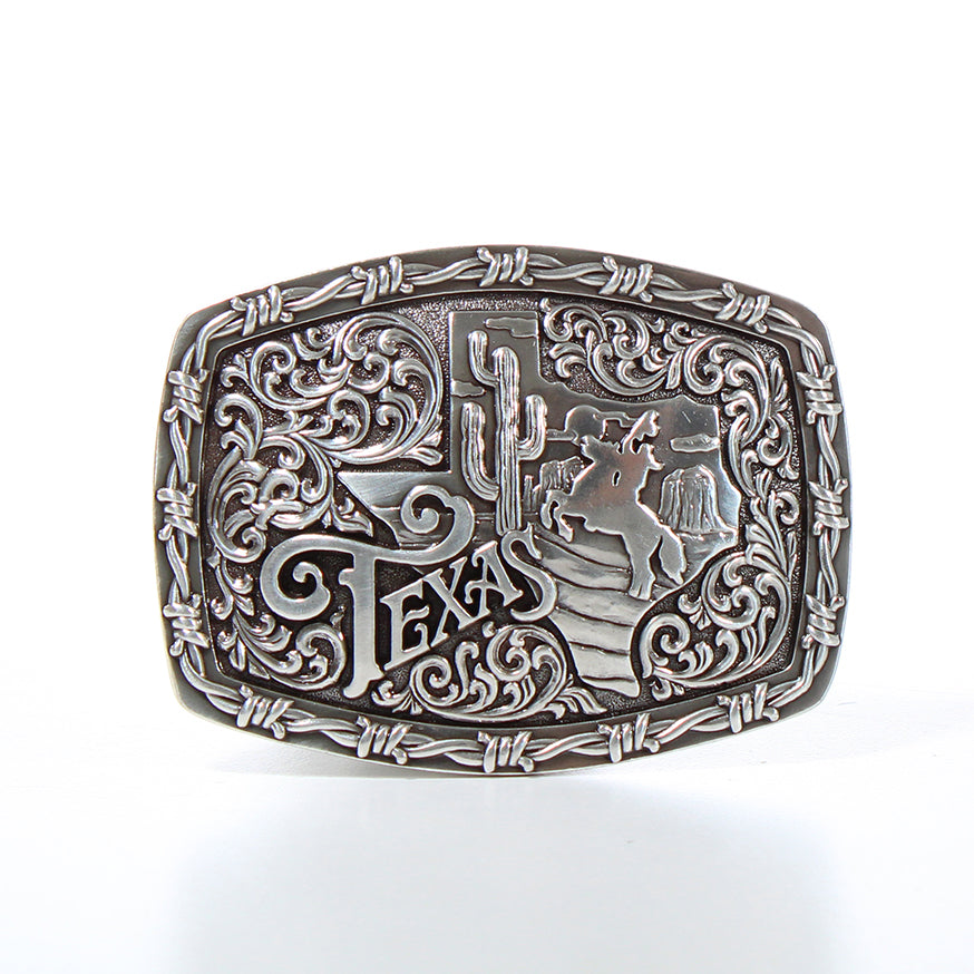 Men's Nocona Rectangle Barbed Wired Design Texas Logo Belt Buckle 37718
