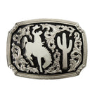 Men's Nocona Rectangle Silver and Black Bronc Rider and Cactus Buckle 37943