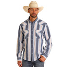 Men's Panhandle Vintage Ombre Striped Long Sleeve Snapped Shirt PMN2S05758 - Crazy House Western Wear