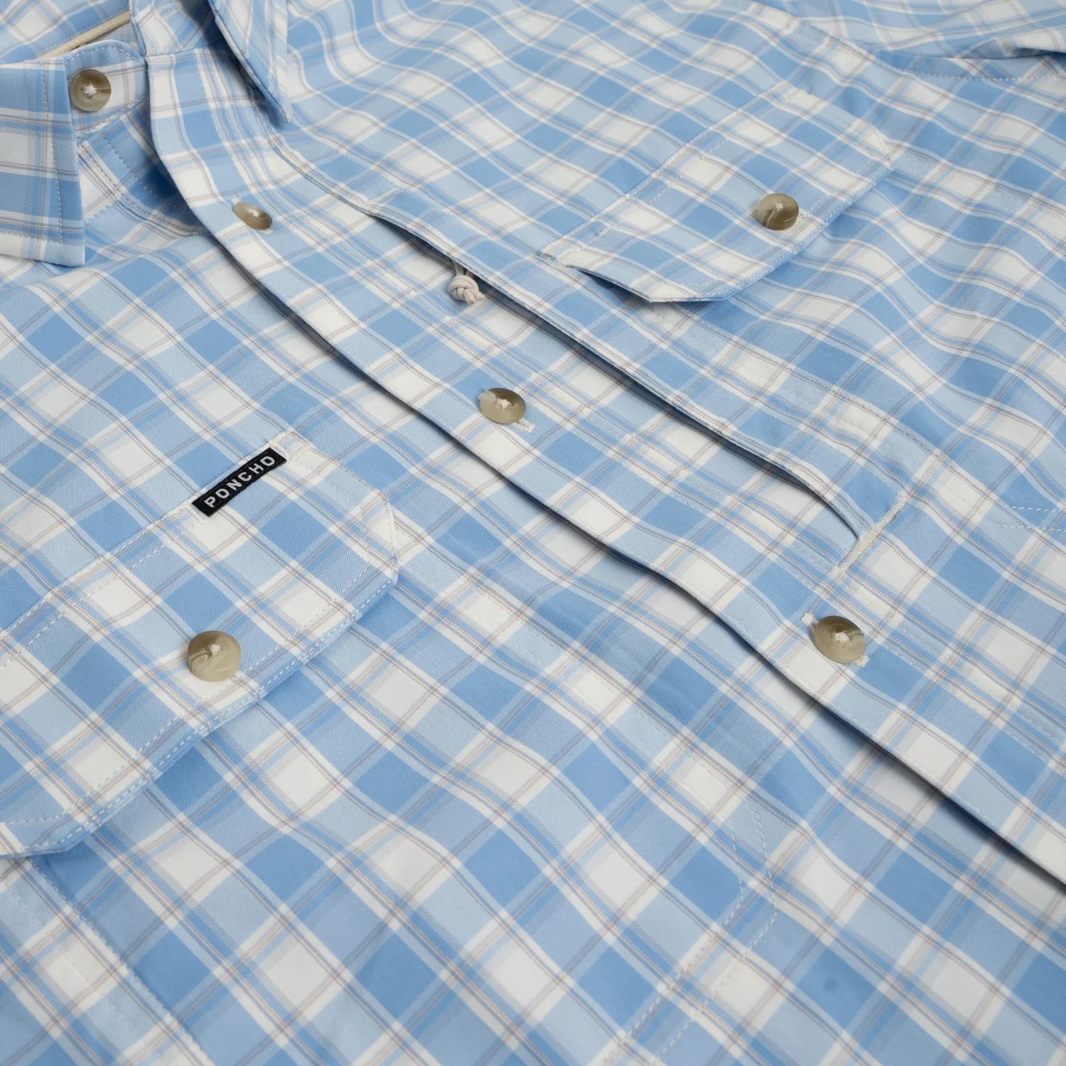 Men's Poncho Blue and White Plaid The Snake River Long Sleeve Button Up Shirt