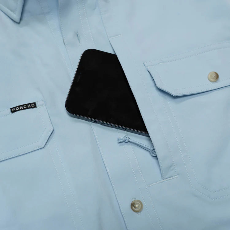 Men's Poncho "Blue Steel" Short Sleeve Button Up Shirt