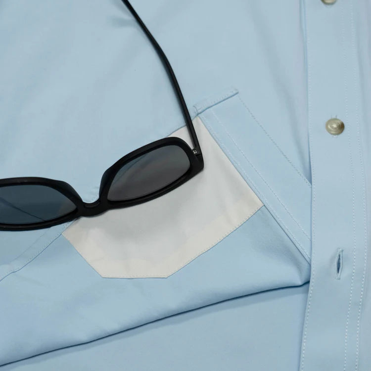 Men's Poncho "Blue Steel" Short Sleeve Button Up Shirt