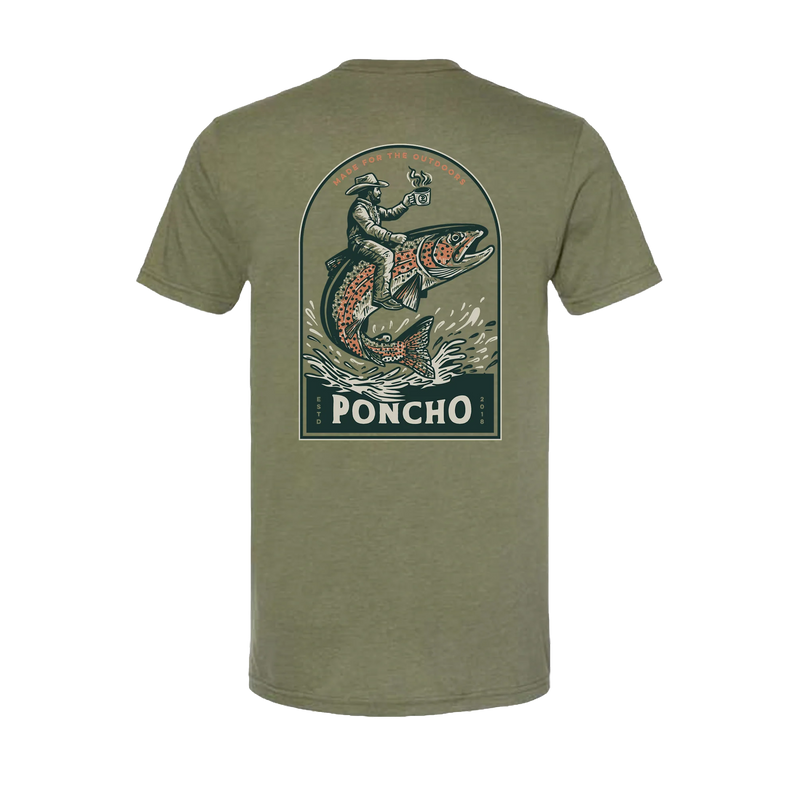 Men's Poncho Short Sleeve Green "The Trought Rider" T-shirt