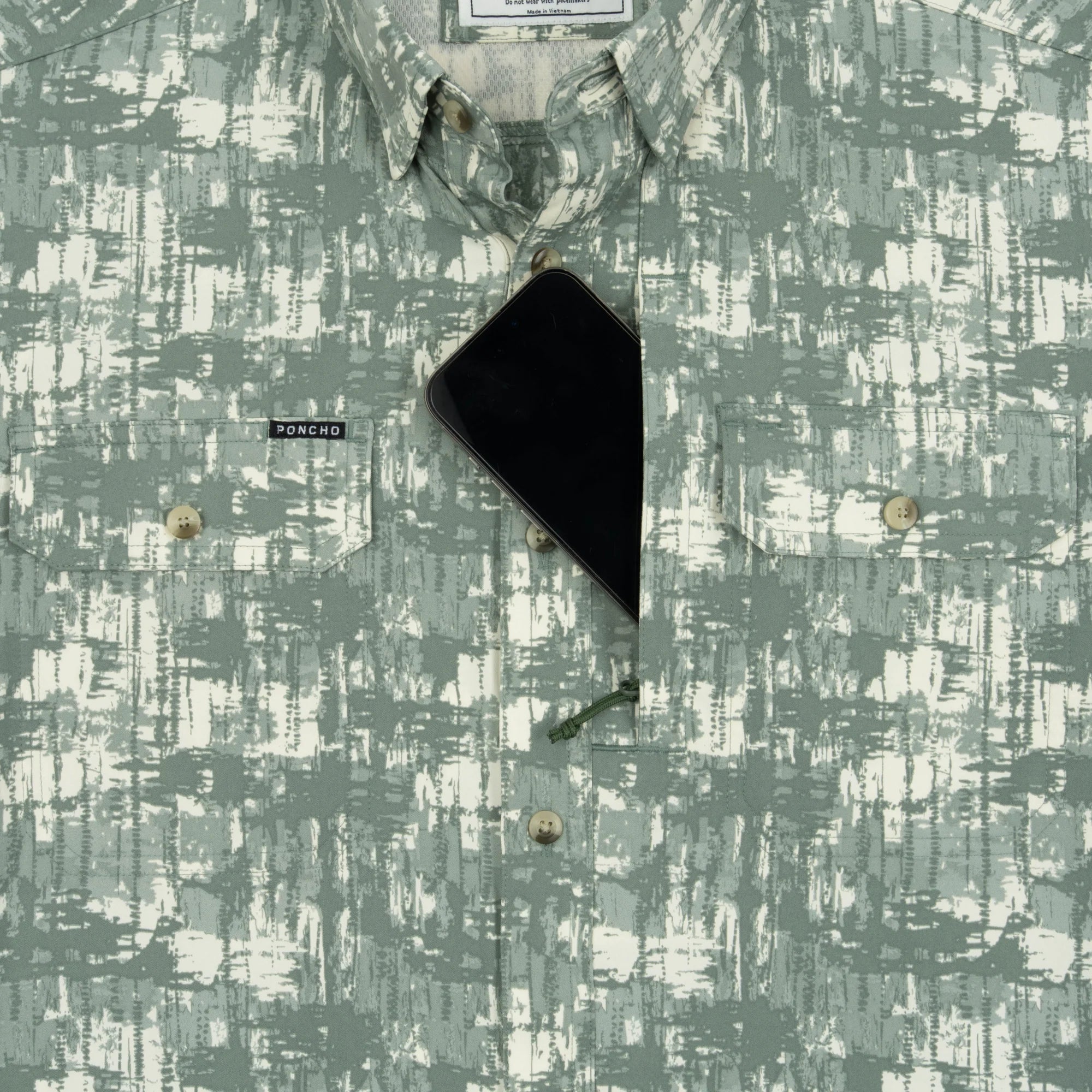 Men's Poncho Short Sleeve "The Chicken On A Hook" Button Up Shirt