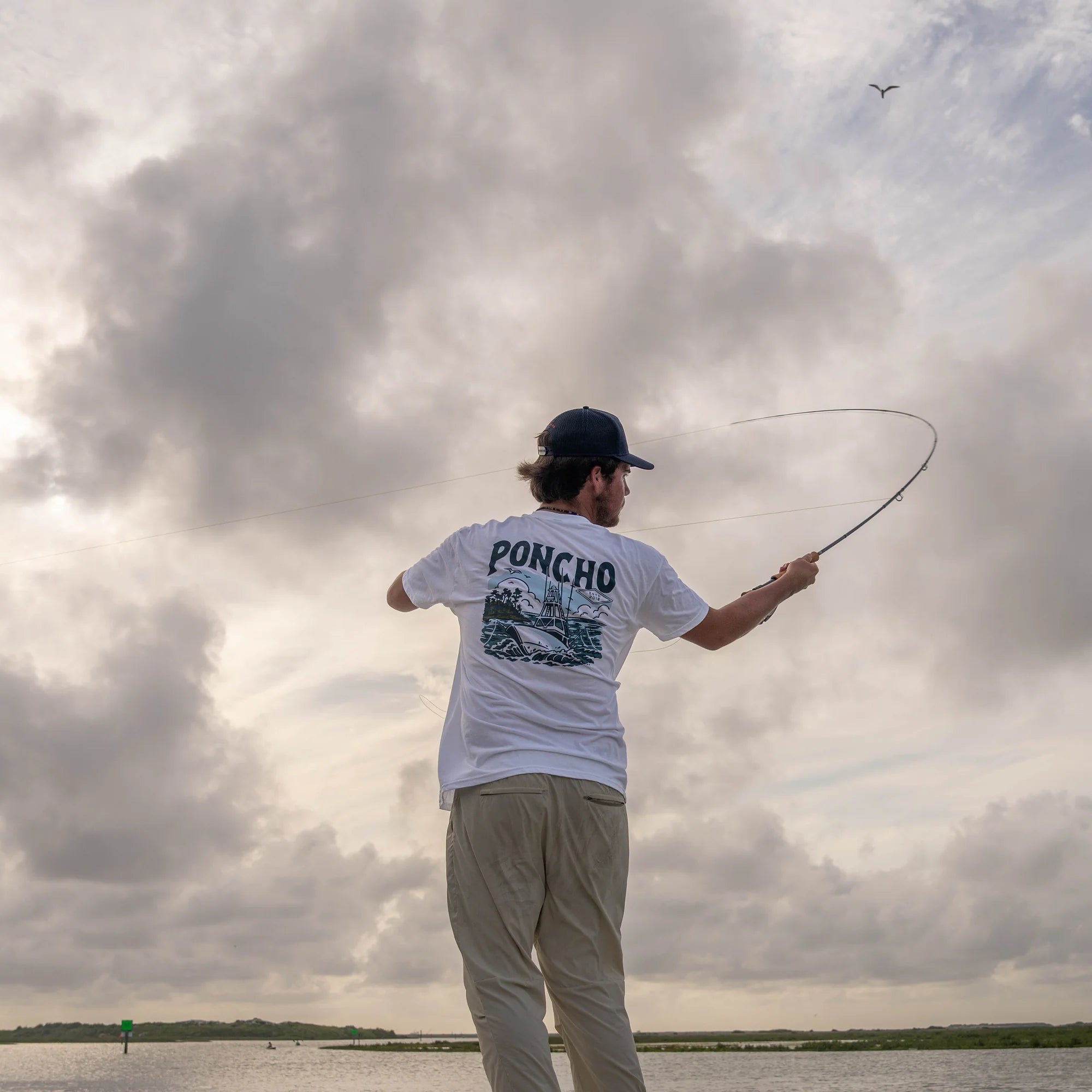Men's Poncho Short Sleeve White "The Sport Fisher" T-shirt