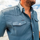 Men's Poncho Slate Blue The Dogtooth Shorto Sleeve Snap Shirt