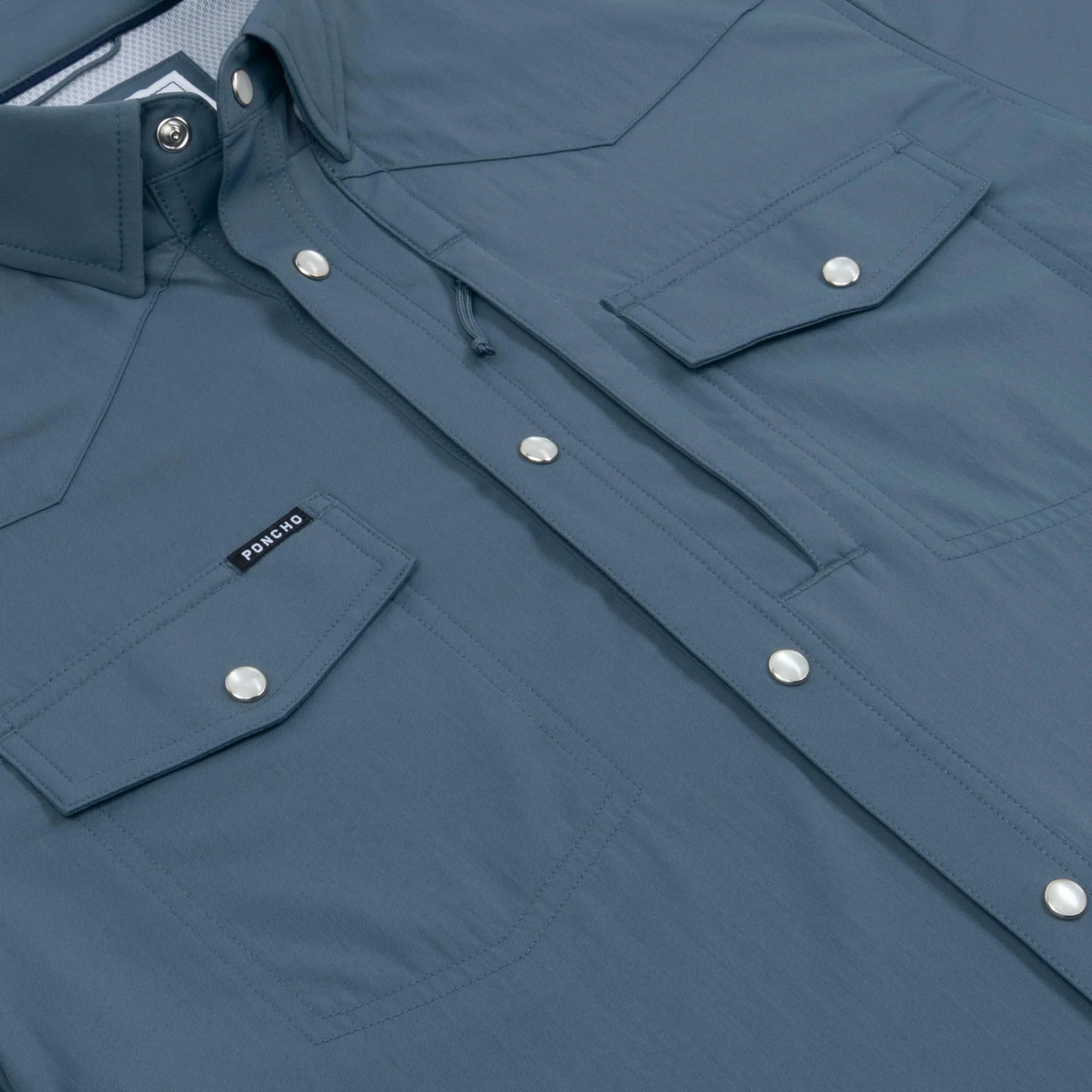 Men's Poncho Slate Blue The Dogtooth Shorto Sleeve Snap Shirt