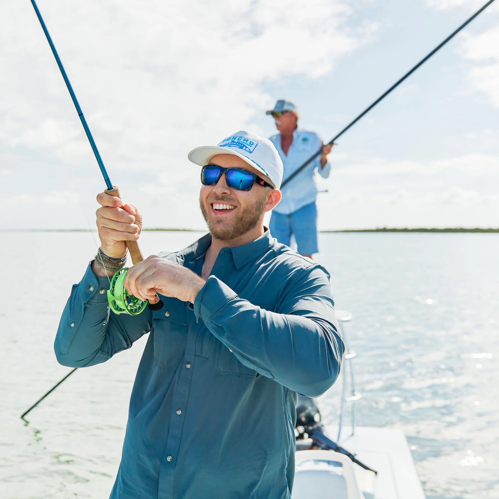 Men's Poncho "The Bigeye" Blue Long Sleeve Button Up Shirt