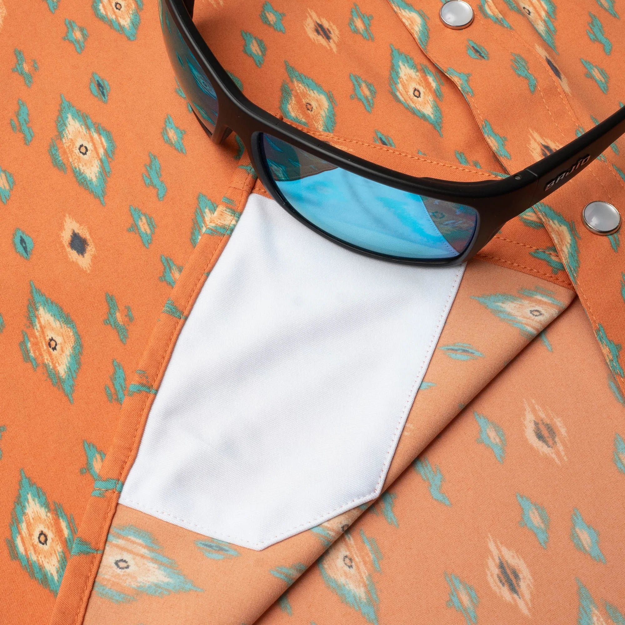 Men's Poncho "The Bisbee" Orange Retro Diamond Print Snap Shirt