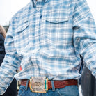 Men's Poncho The Cody Long Sleeve Blue Plaid Snap Shirt