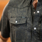 Men's Poncho "The John Coffee" Black Floral Print Short Sleeve Snap Shirt