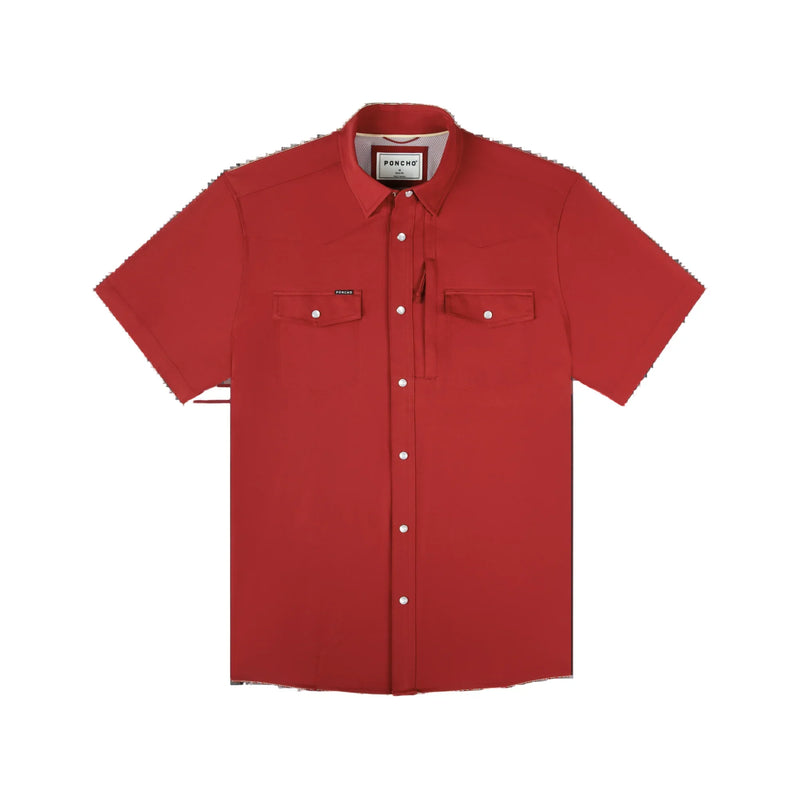 Men's Poncho "The Norman" Red Snap Up Short Sleeve Shirt
